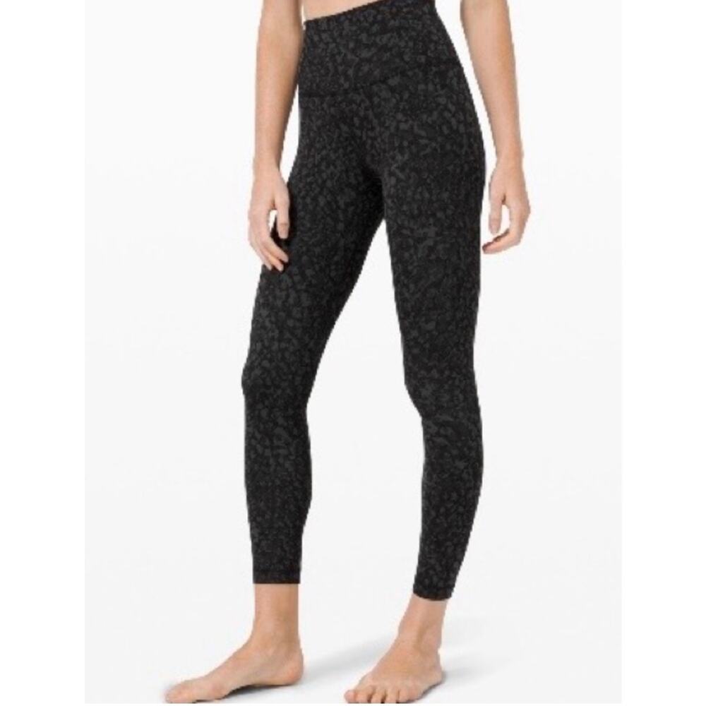 Lululmeon Align Leoapard Print Black Leggings Size 6 28"